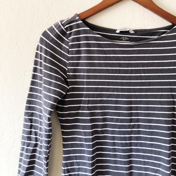 H&M Tops - grey and white striped 3/4 length sleeve shirt